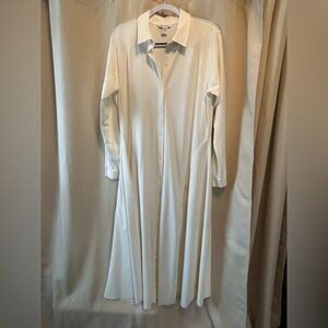 Athleta Cream Long-Sleeve Button-Front Maxi Dress-TALL